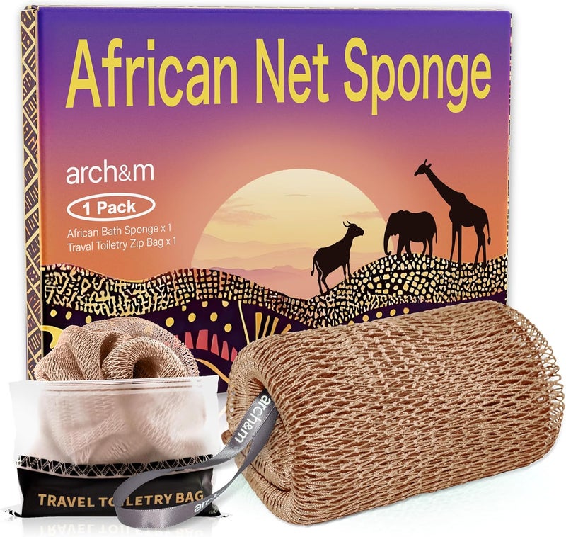 ARCH&M Afro Scrub African Net Sponge - Authentic African Wash Cloths Exfoliating Body Sponges for Showering Back Scrubber Exfoliator Shower Loofah for Body Bath Accessories Champagne by - Image 1